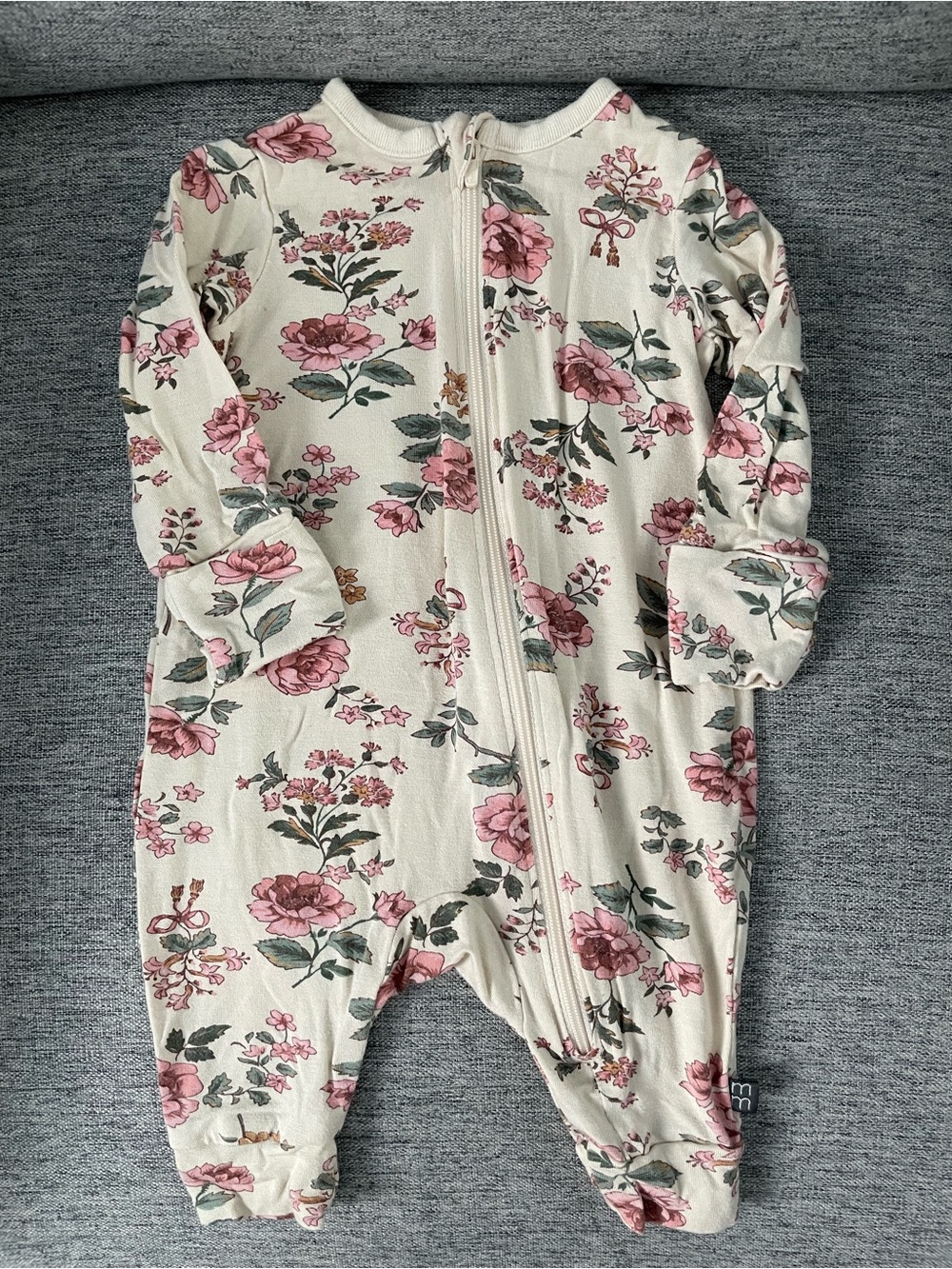 Floral Zip-Front Baby One-Piece Romper - Cream with Pink Roses